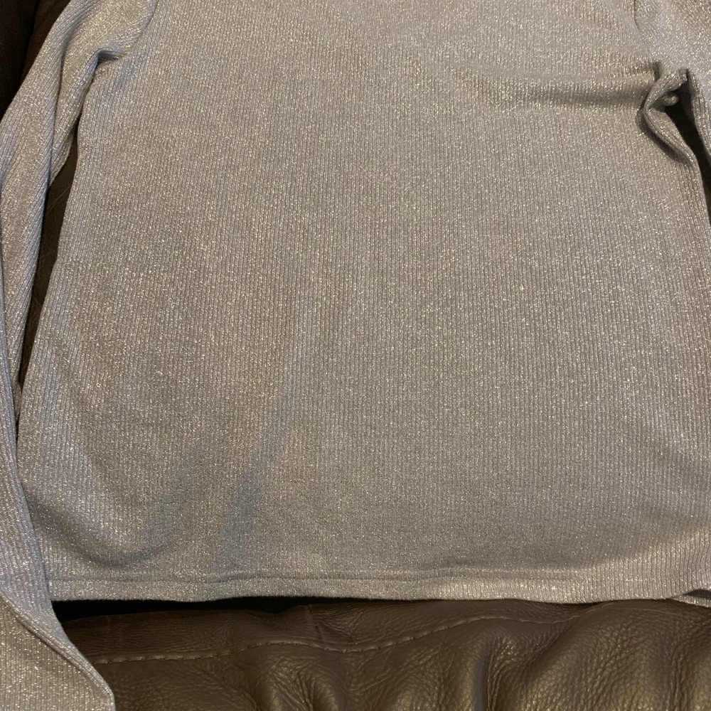 Medium. Long sleeved silver glitter shirt.